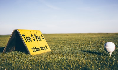 在绿色草地上的黄色和黑色警告标志字段
